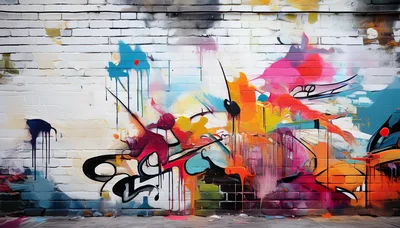 Vibrant Abstract Graffiti Mural On Brick Wall