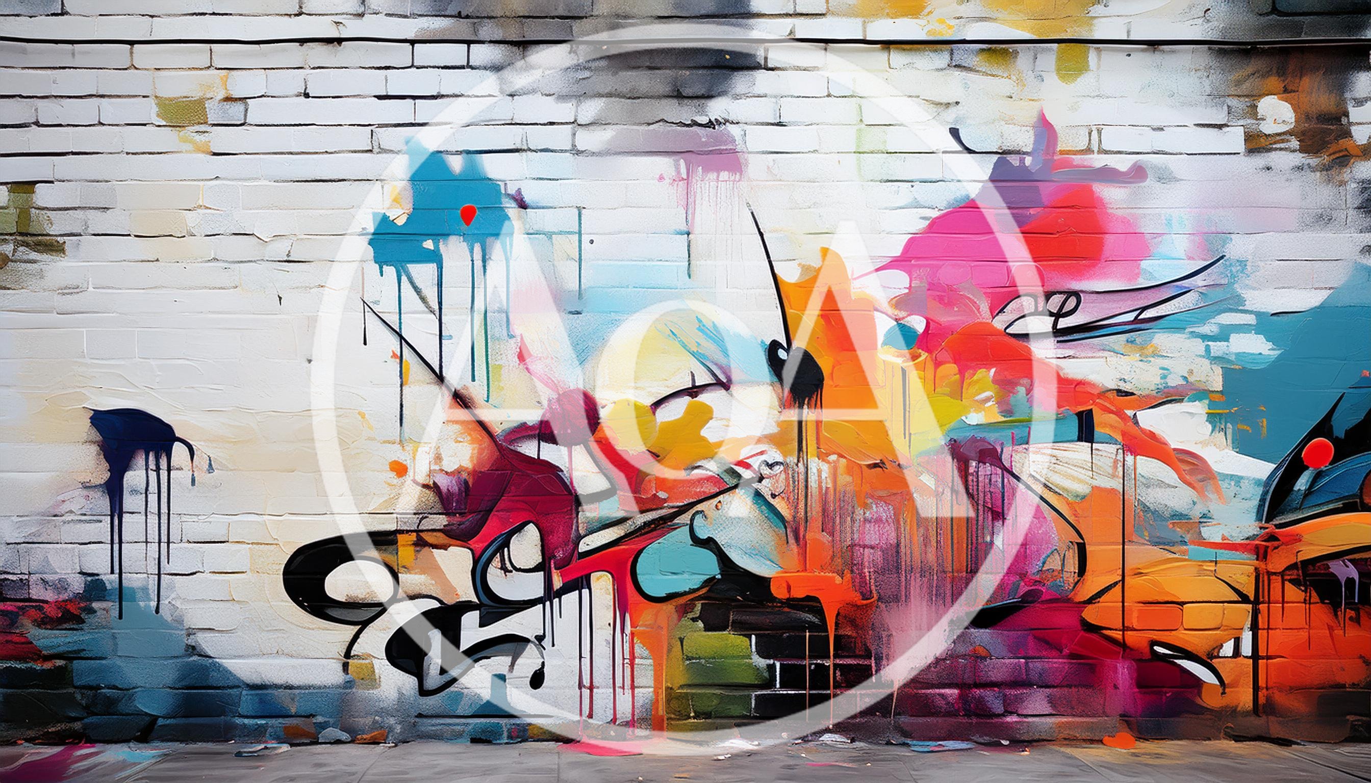 Vibrant Abstract Graffiti Mural On Brick Wall