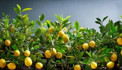 Fresh Yellow Lemons Growing On A Lush Tree