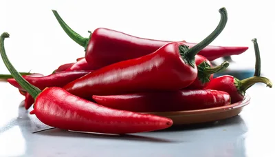 Fresh Red Chili Peppers On A Ceramic Plate
