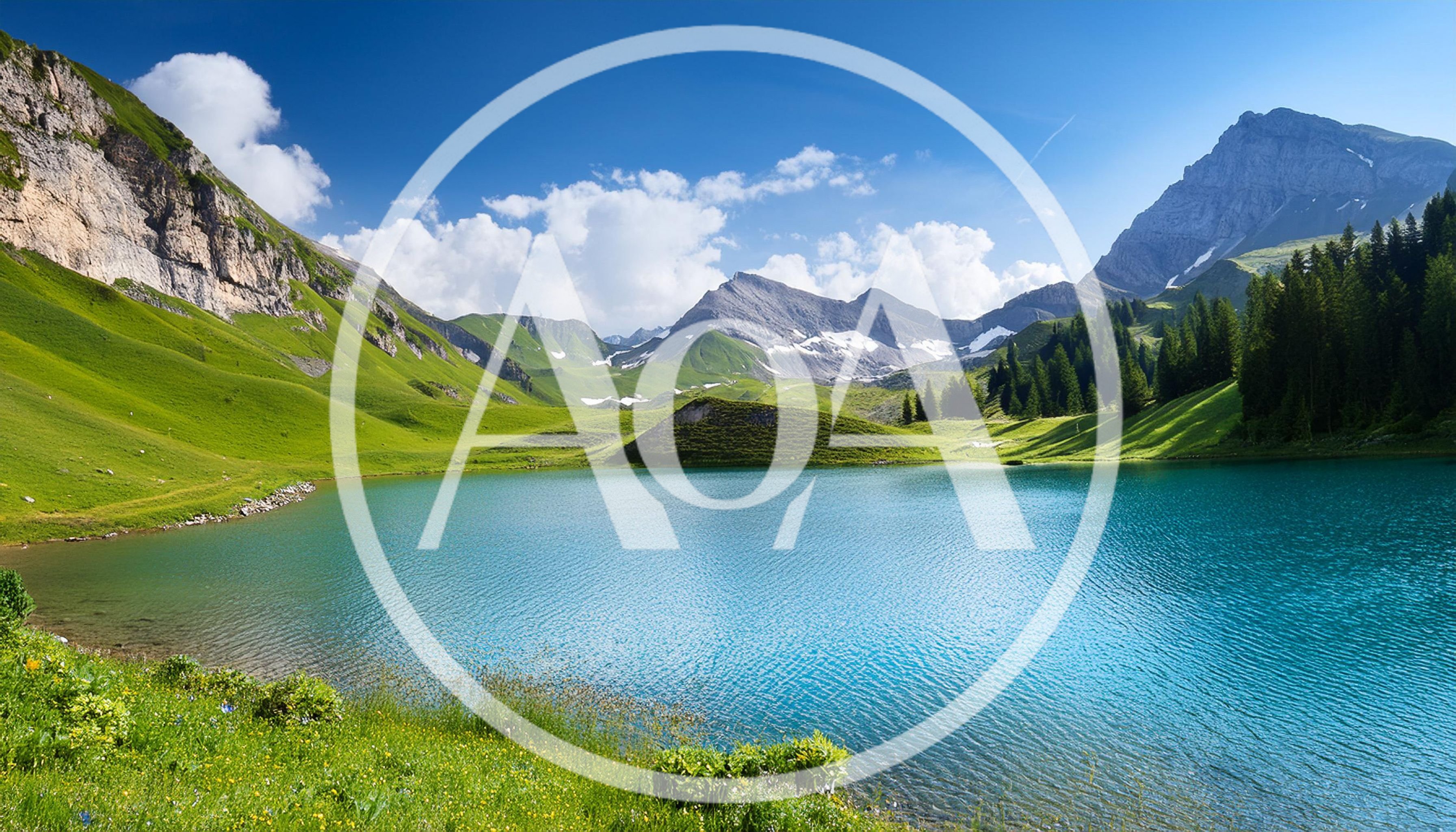 Alpine Lake Surrounded By Lush Green Mountains
