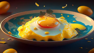 Fried Egg With Floating Garnish On A Plate