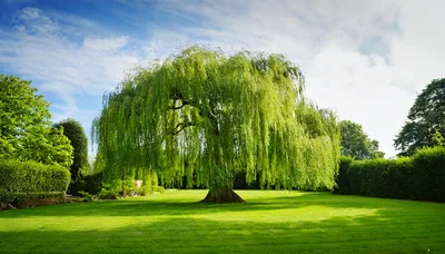 Large Weeping Willow Tree In A Sunny Garden