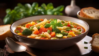 Bowl Of Vegetable Minestrone Soup With Pasta