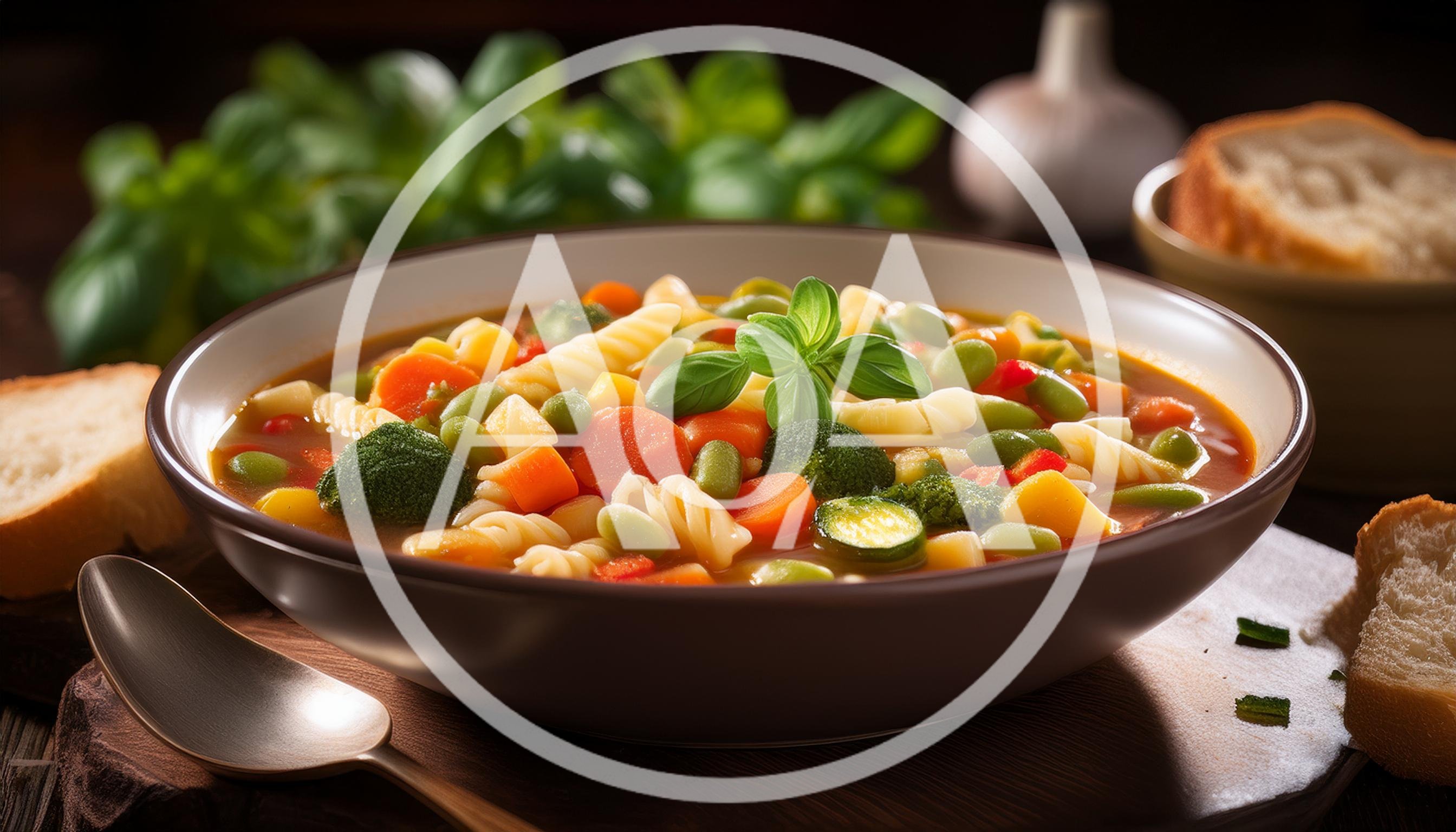 Bowl Of Vegetable Minestrone Soup With Pasta