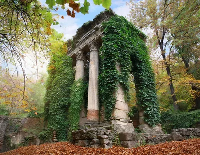 Ancient Roman Temple Ruins Overgrown With Ivy