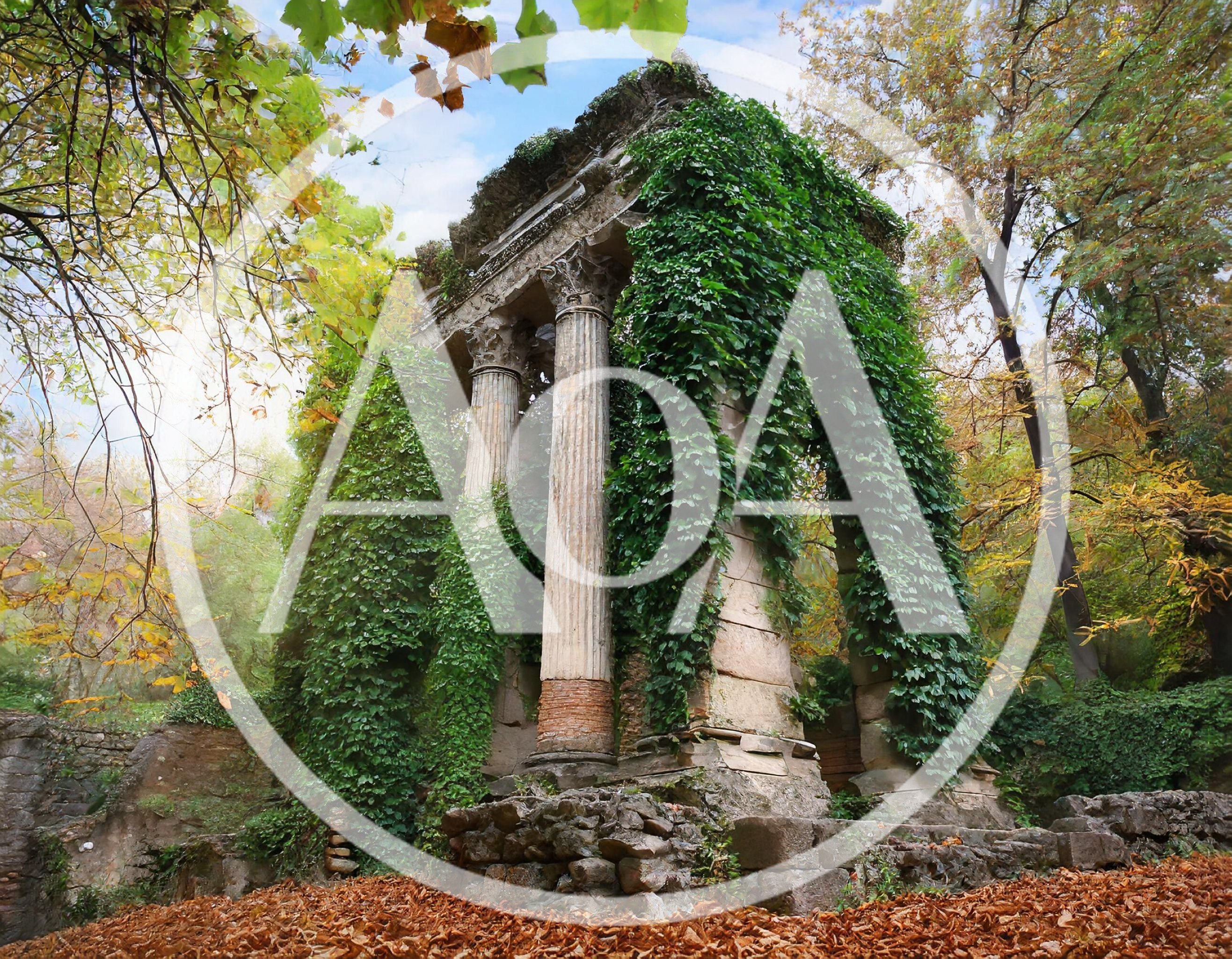 Ancient Roman Temple Ruins Overgrown With Ivy