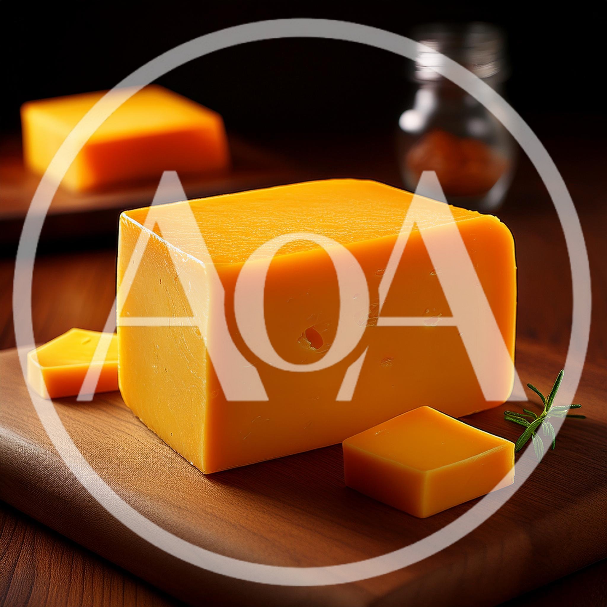 Block Of Sharp Cheddar Cheese On Wooden Board