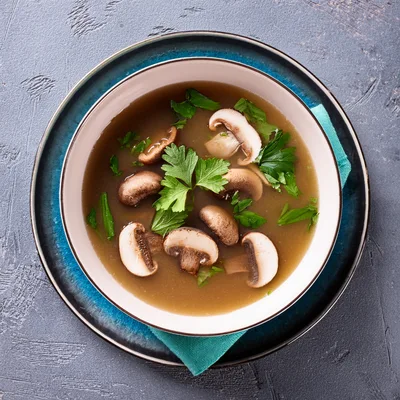 Bowl Of Mushroom Soup With Fresh Parsley