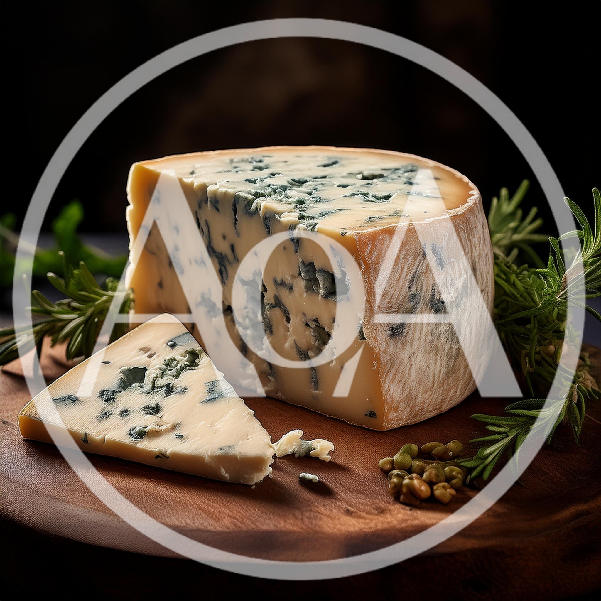 Wedge Of Blue Cheese On A Wooden Board