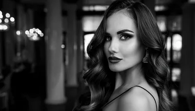 Elegant Woman With Wavy Hair In Evening Attire