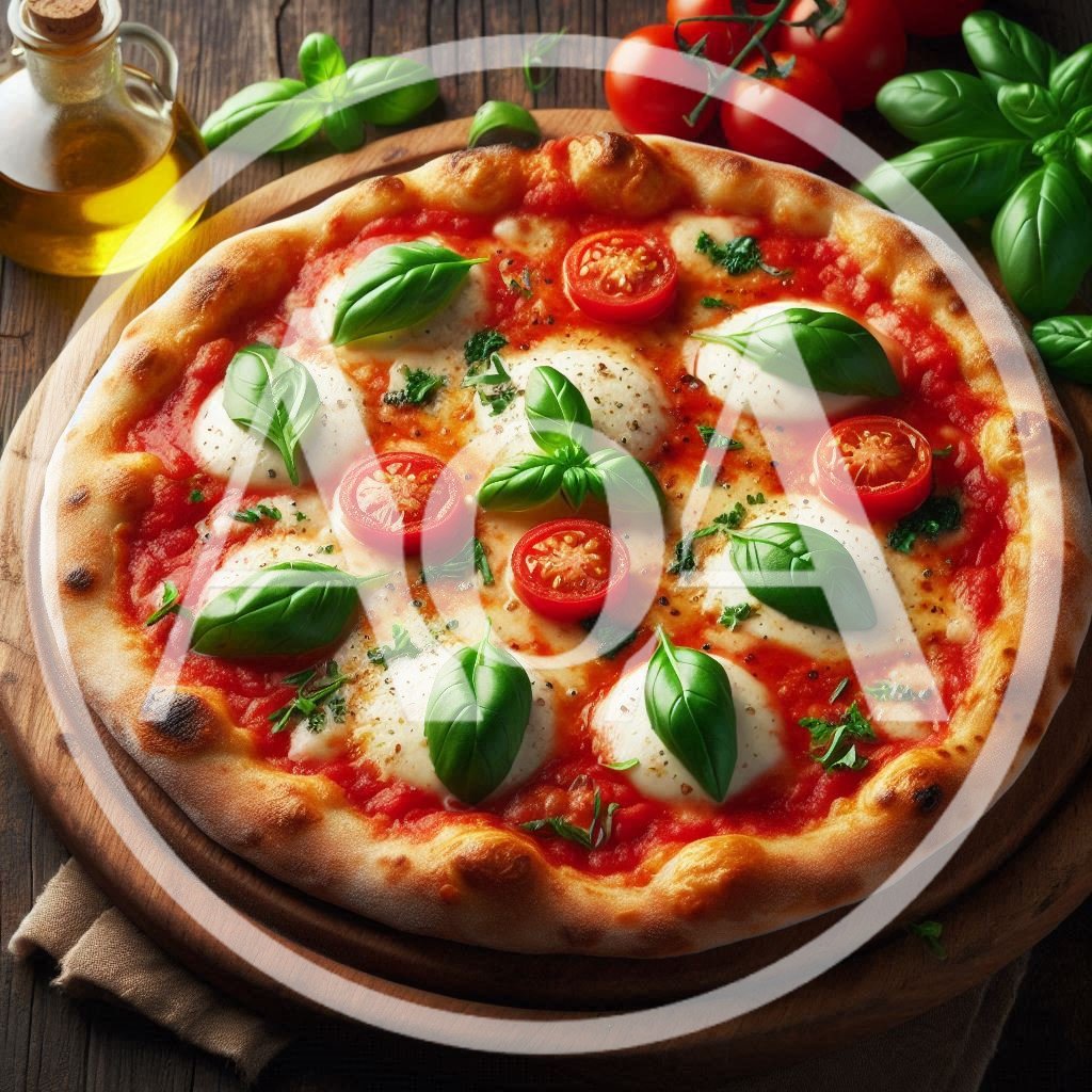 Fresh Margherita Pizza On A Wooden Serving Board
