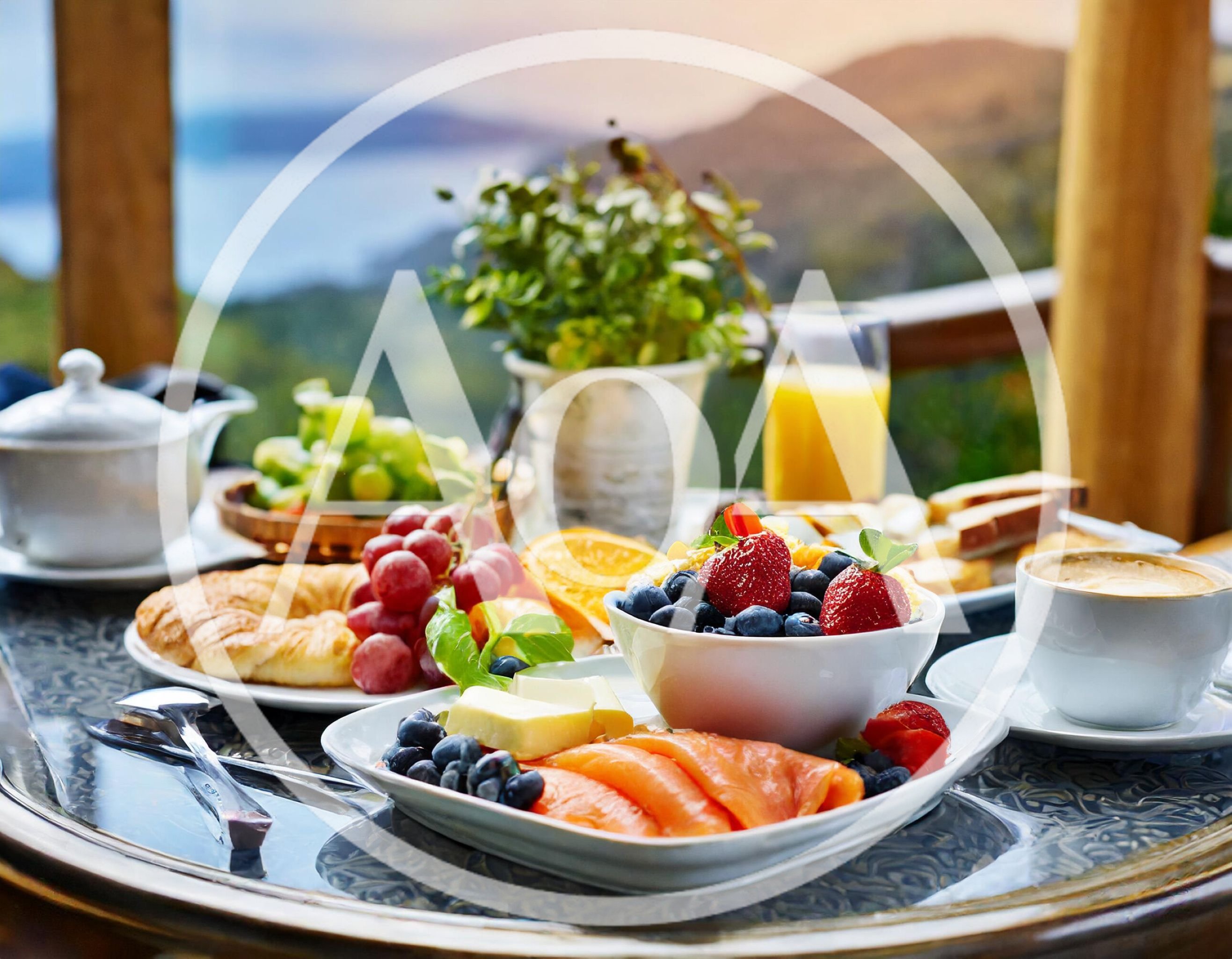 Luxurious Breakfast Spread With Fruit And Salmon
