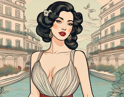 Vintage Illustration Of A Glamorous Woman In Venice