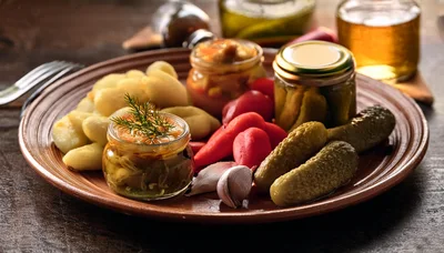 Rustic Plate With Pickled Vegetables And Gnocchi