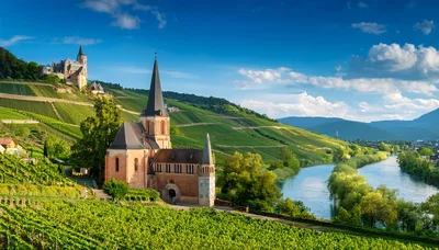 Historic Church Amidst Vineyards Along The Moselle River