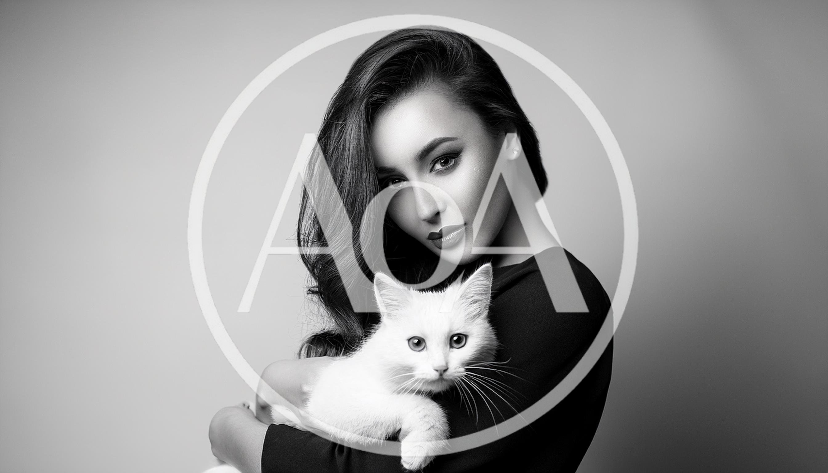 Elegant Woman Holding A Fluffy White Cat