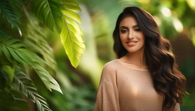 Portrait Of A Beautiful Woman In Tropical Foliage