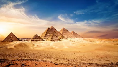 The Great Pyramids Of Giza At Sunset