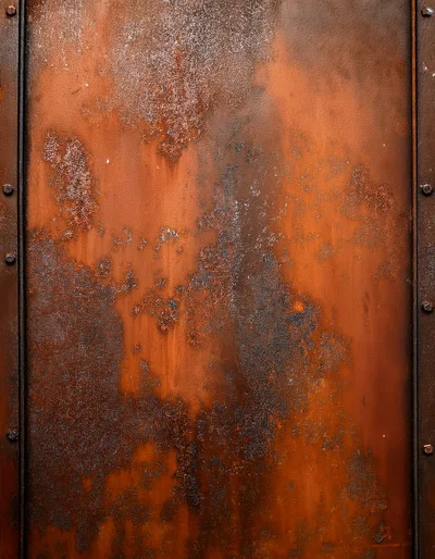 Weathered Rusty Metal Plate With Riveted Edges