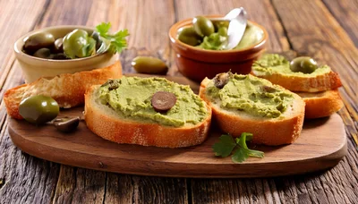 Fresh Tapenade Spread On Toasted Baguette Slices