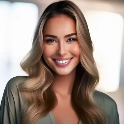Portrait Of A Smiling Blonde Woman In Studio