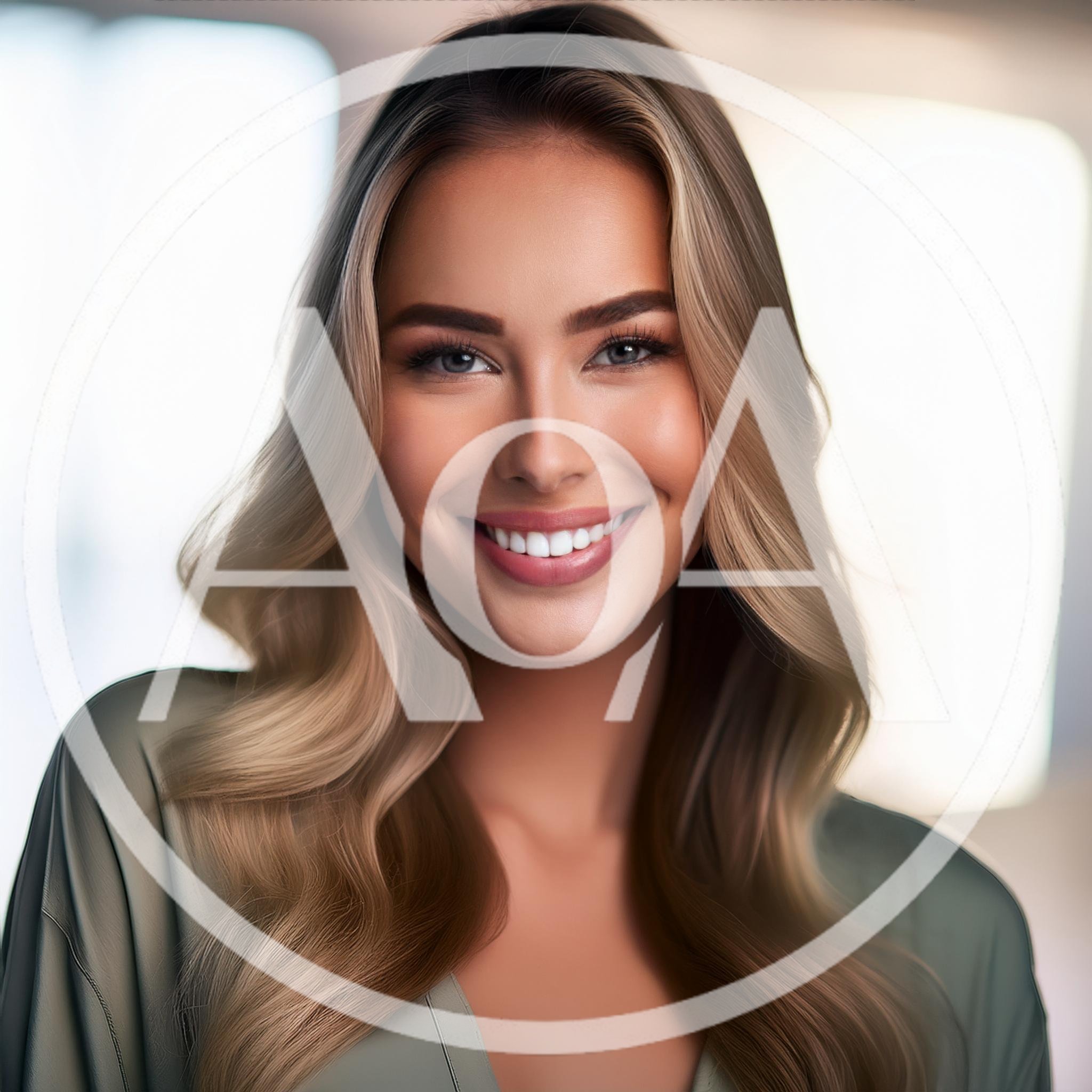 Portrait Of A Smiling Blonde Woman In Studio