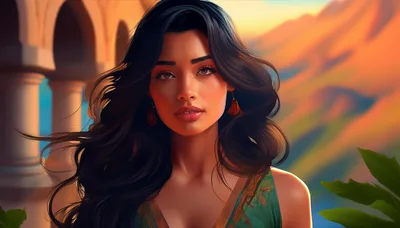 Portrait Of A Beautiful Woman With Long Dark Hair