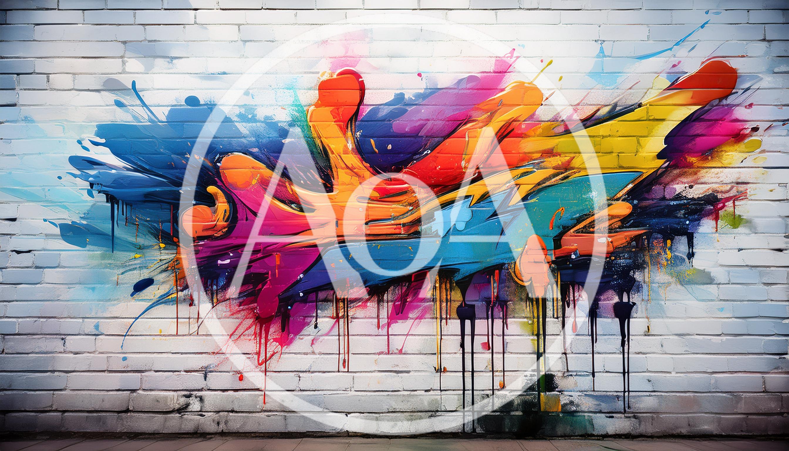 Vibrant Abstract Graffiti Art On White Brick Wall