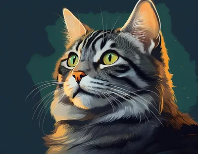 Digital Illustration Of A Tabby Cat Looking Upwards