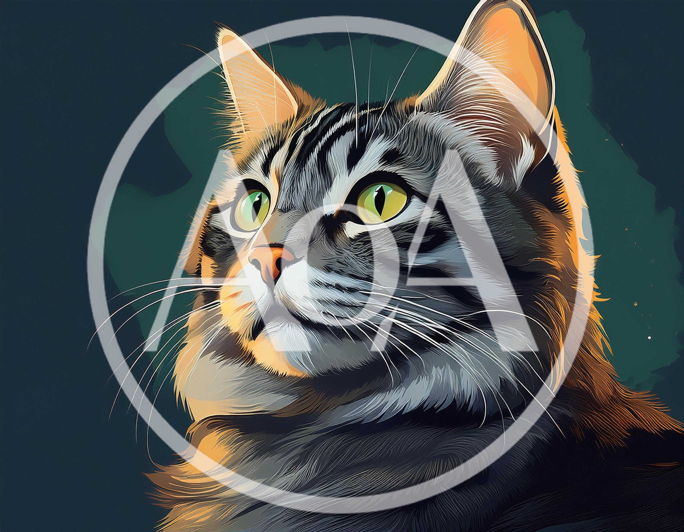 Digital Illustration Of A Tabby Cat Looking Upwards