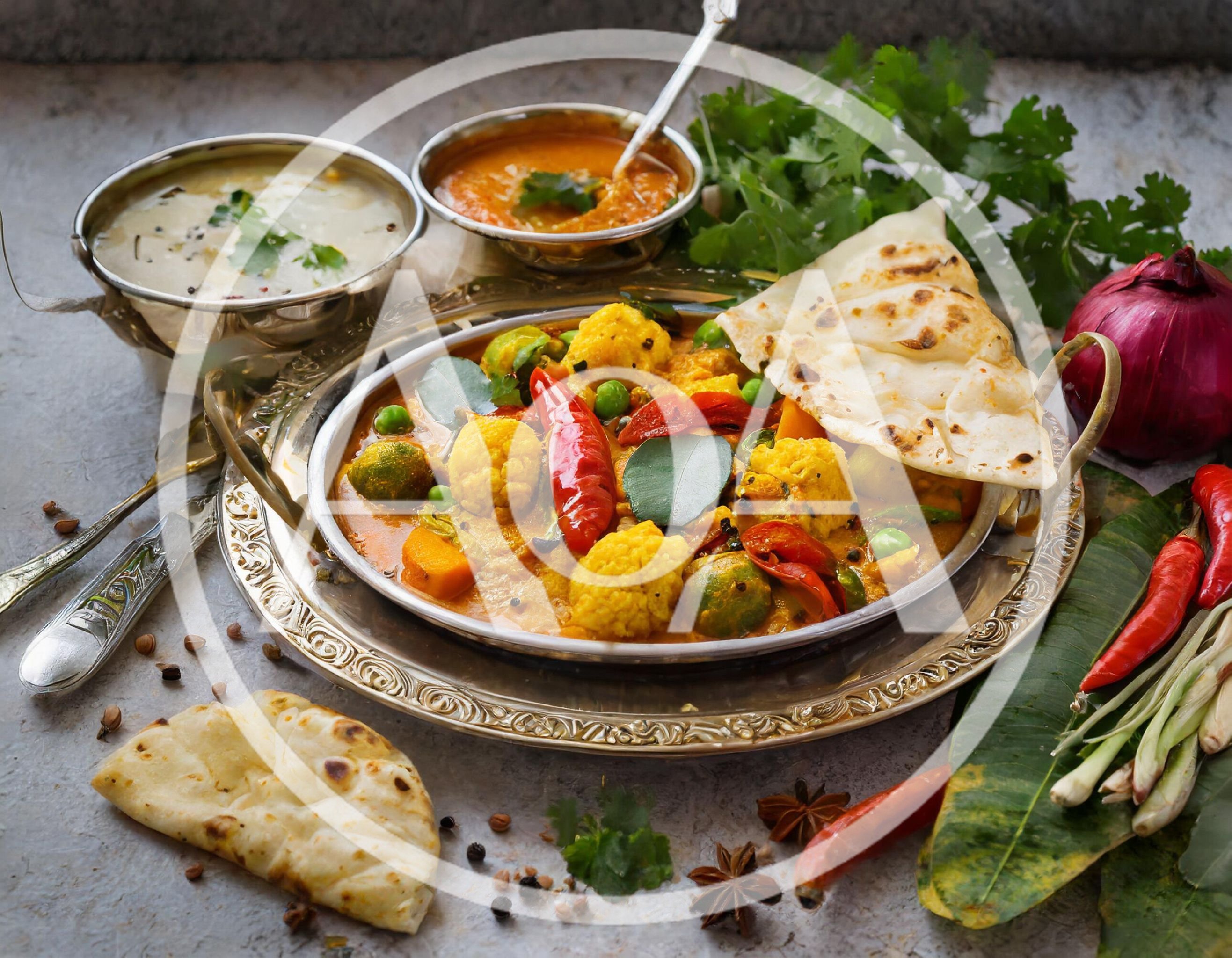 Traditional Indian Vegetable Curry With Naan Bread
