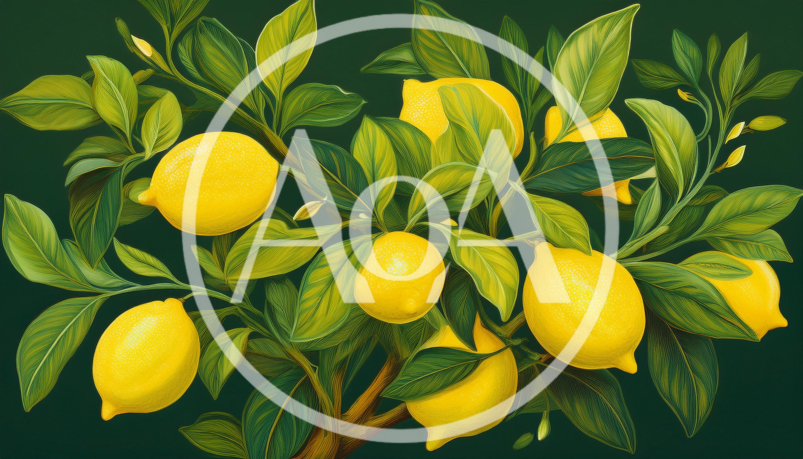 Botanical Illustration Of Ripe Lemons On Branches