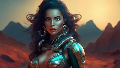 Cybernetic Woman Portrait In A Martian Landscape