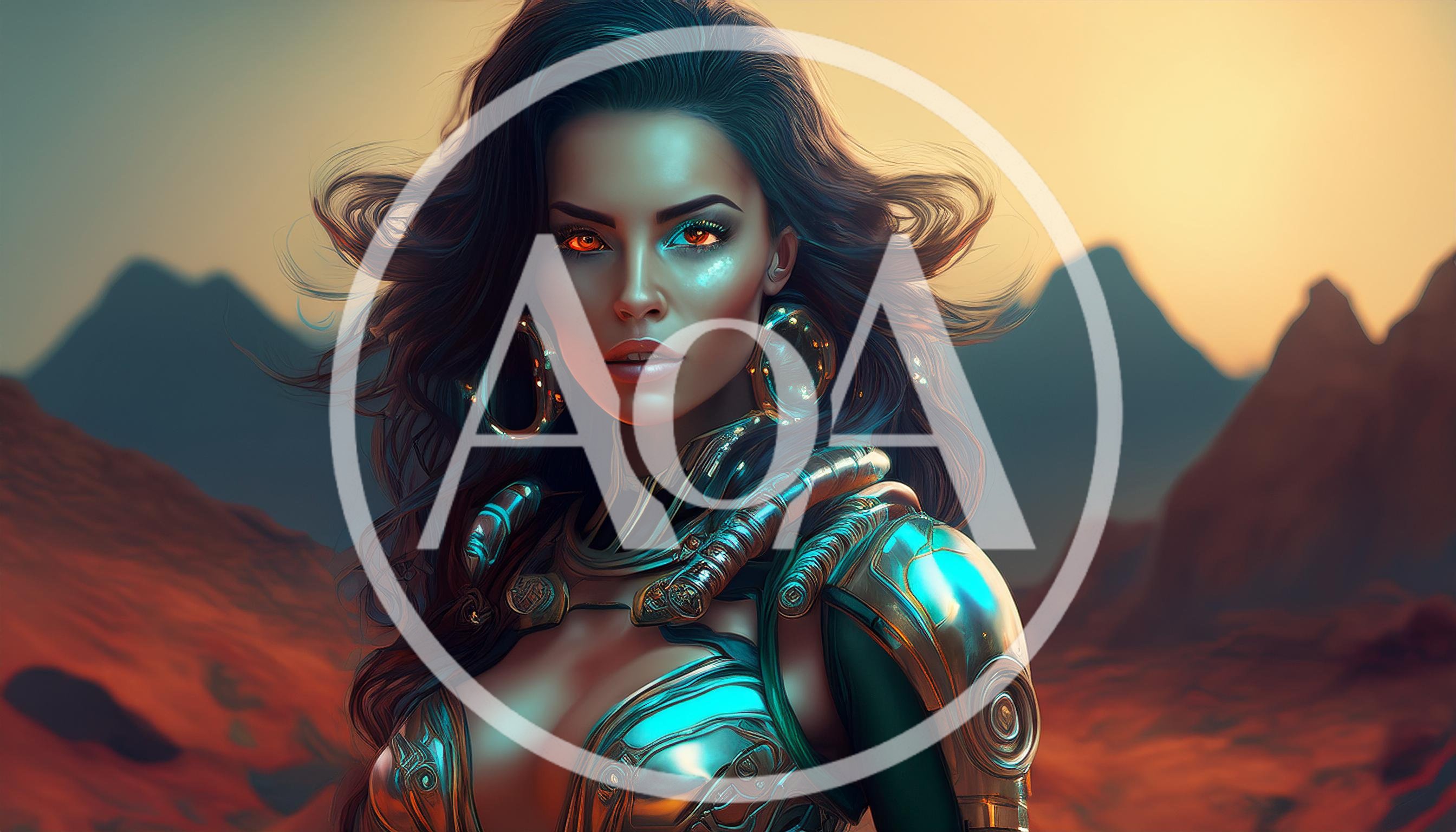 Cybernetic Woman Portrait In A Martian Landscape