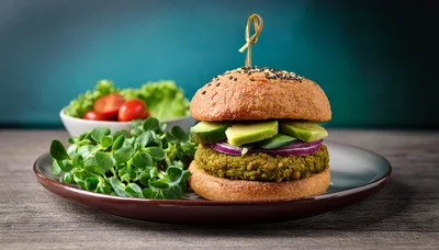 Vegan Veggie Burger With Avocado And Fresh Greens