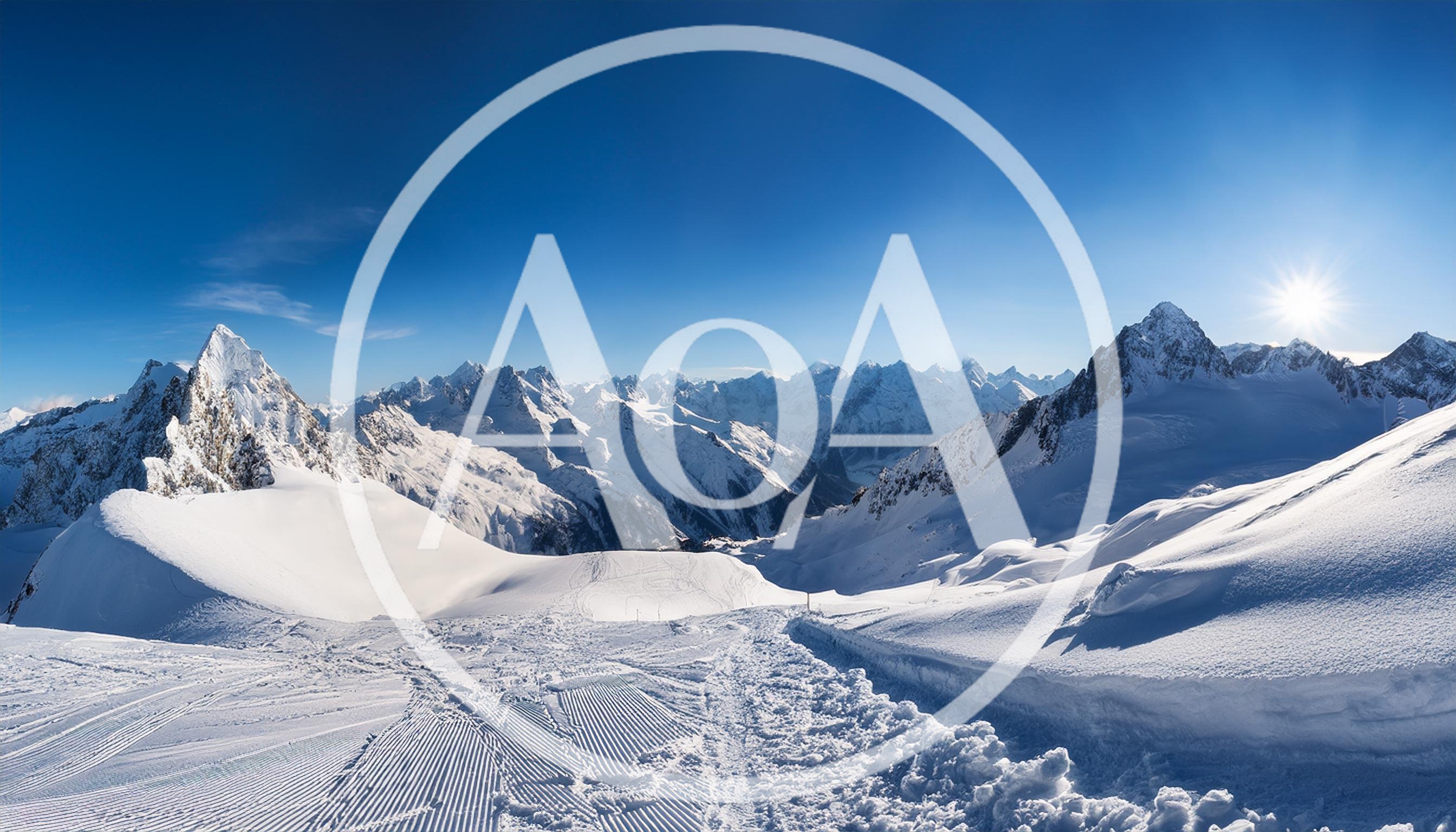 Panoramic View Of Snowy Mountain Peaks In Winter