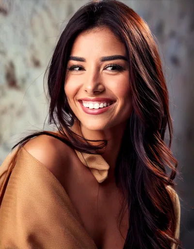 Portrait Of A Smiling Woman With Long Dark Hair