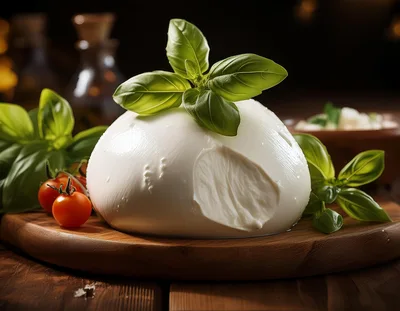 Fresh Burrata Cheese With Basil And Cherry Tomatoes