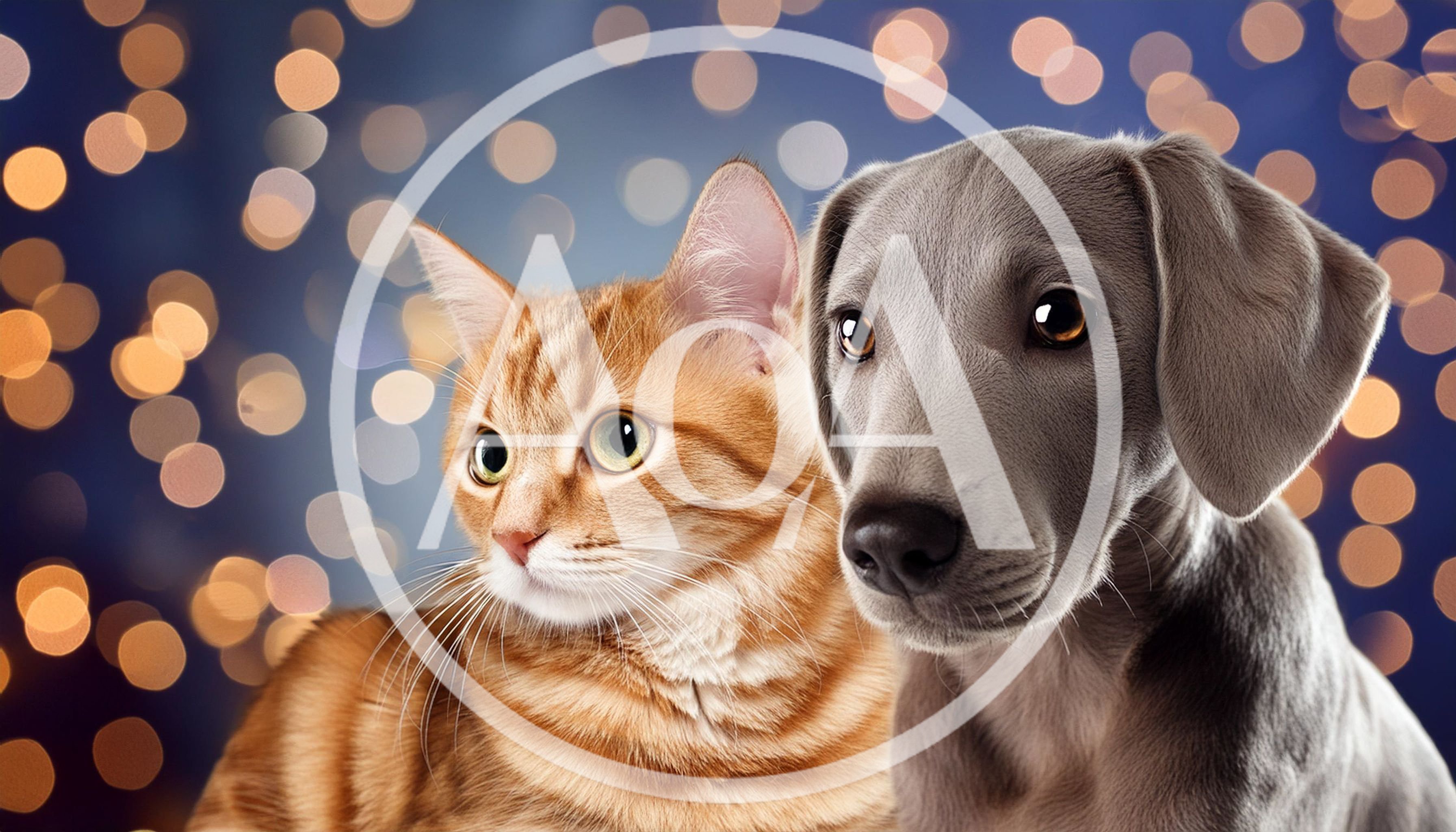 Portrait Of An Orange Tabby Cat And A Grey Puppy