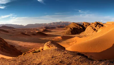 Panoramic View Of Wadi Rum Desert Landscape