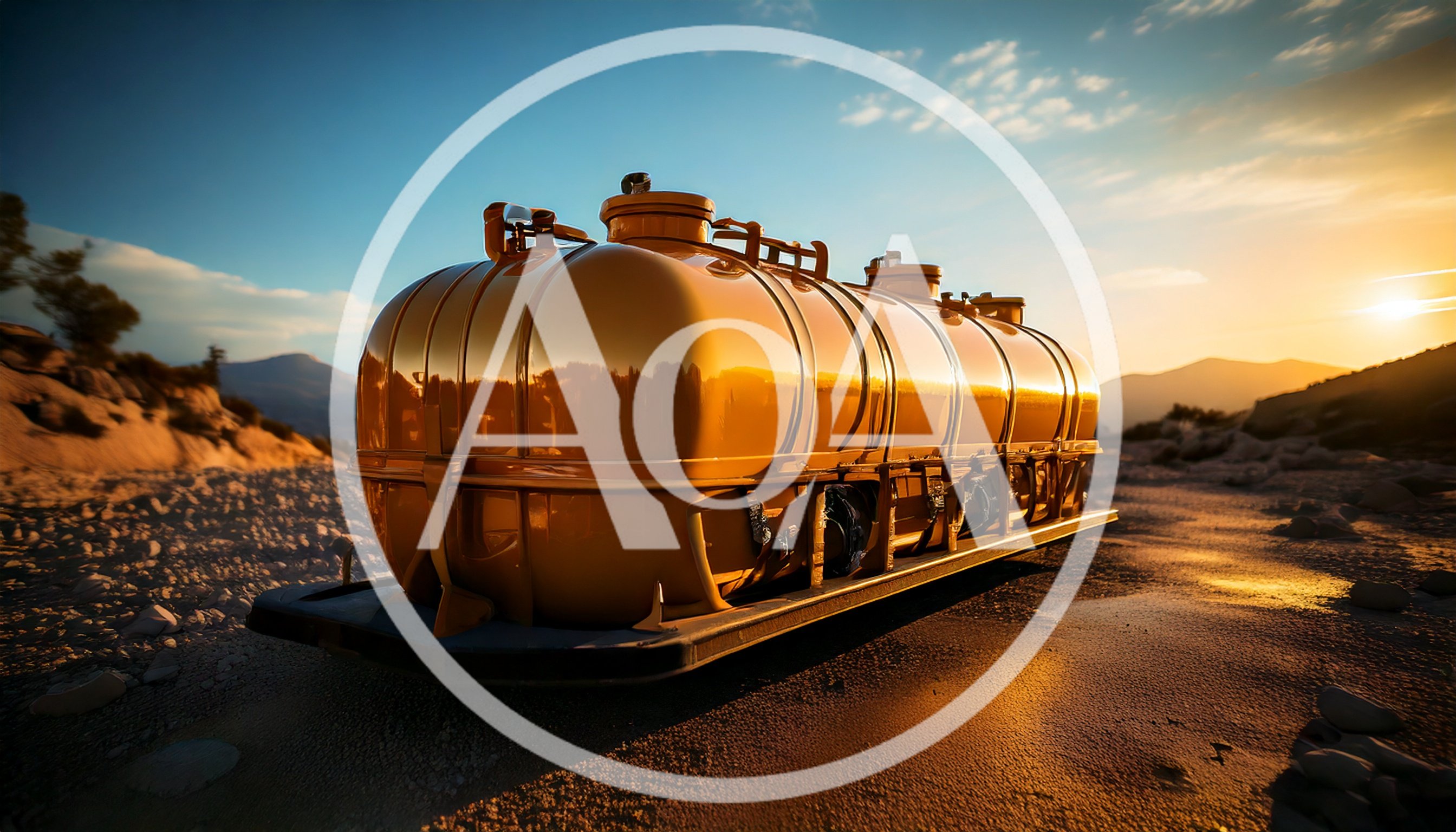 Golden Industrial Tanker Trailer In Desert Landscape