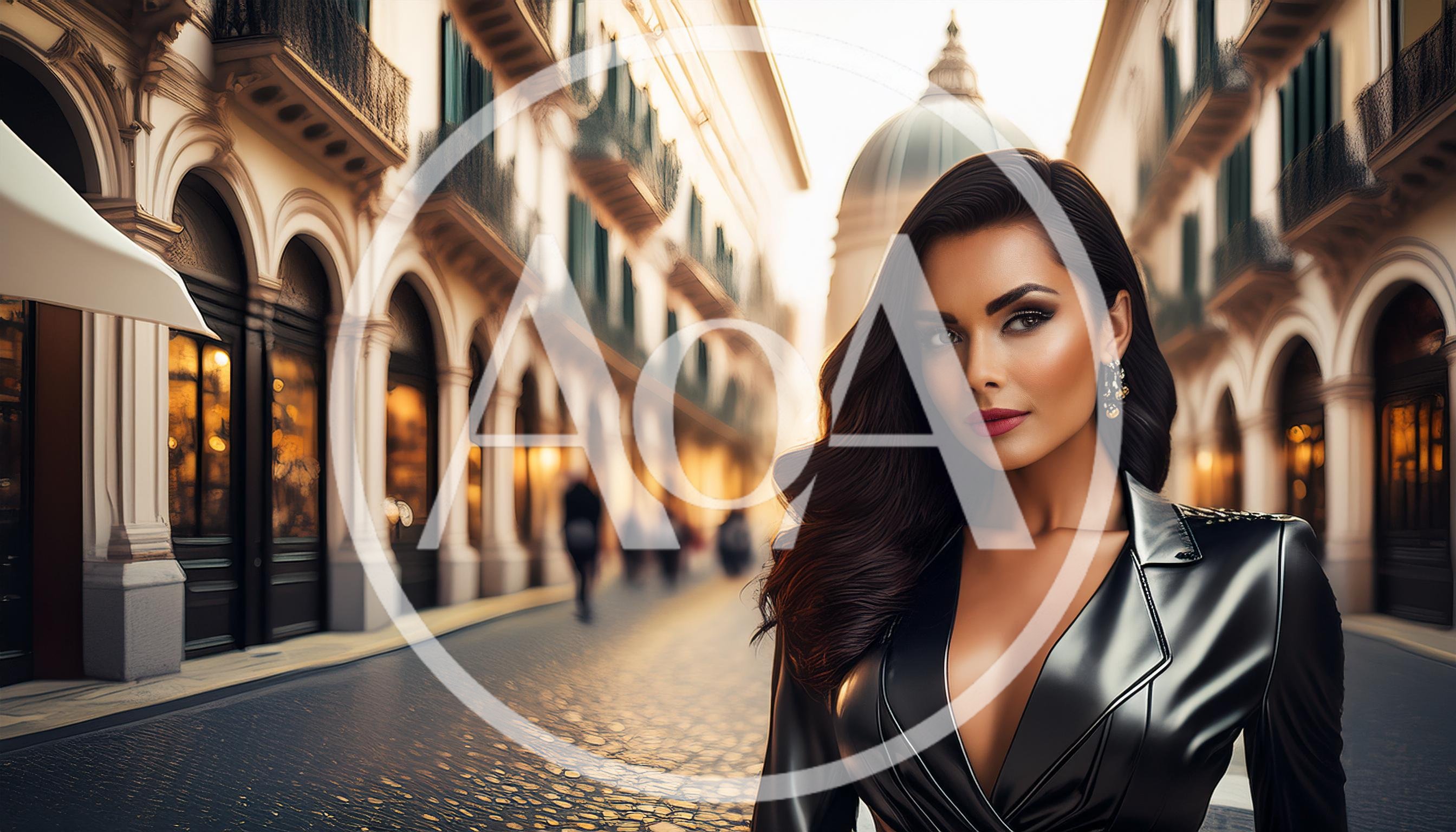 Elegant Woman In Black Leather Jacket On European Street