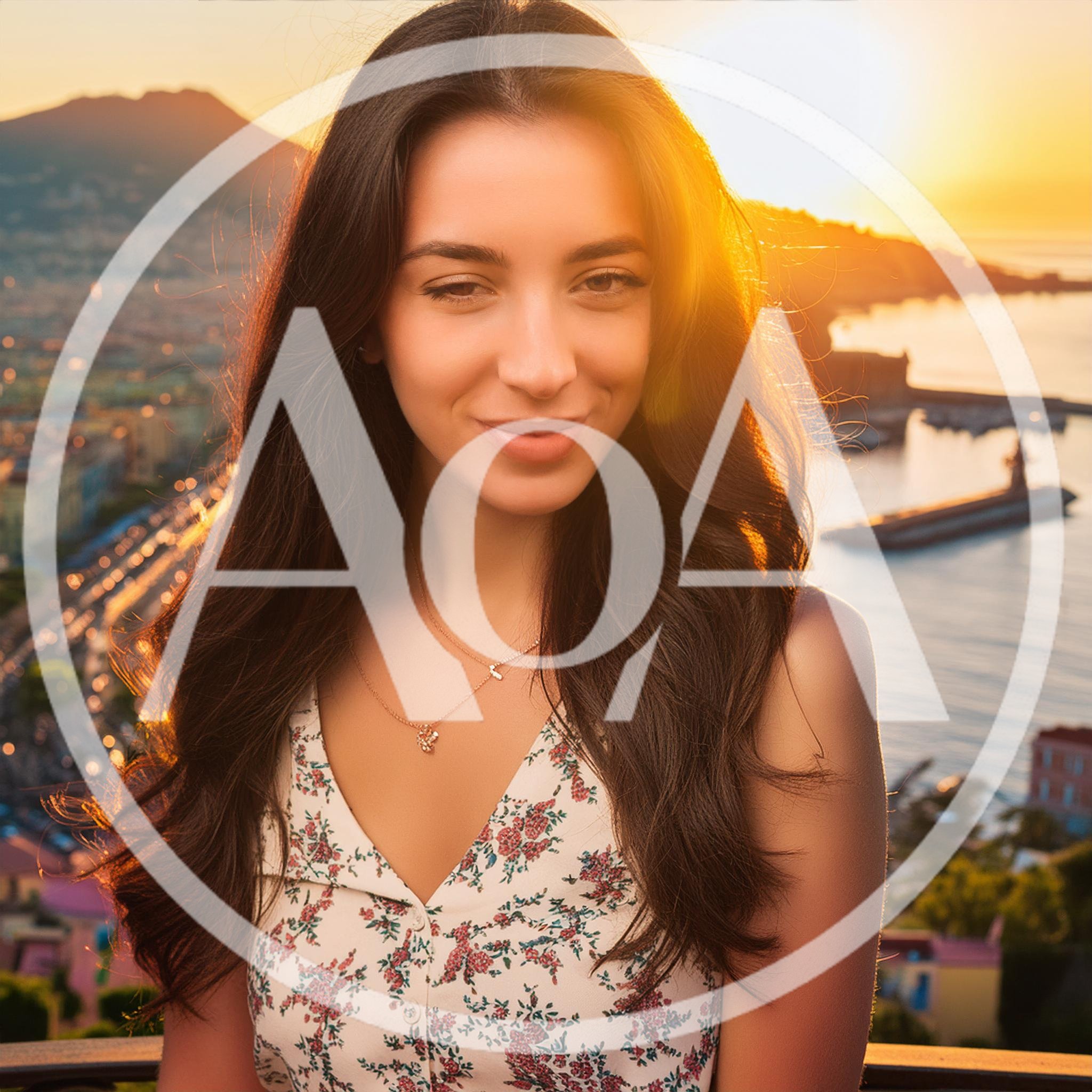 Young Woman Smiling At Sunset Overlooking Coastal City