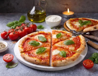 Freshly Baked Margherita Pizza With Basil And Tomatoes