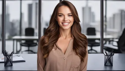 Professional Businesswoman Smiling In Modern Office Setting