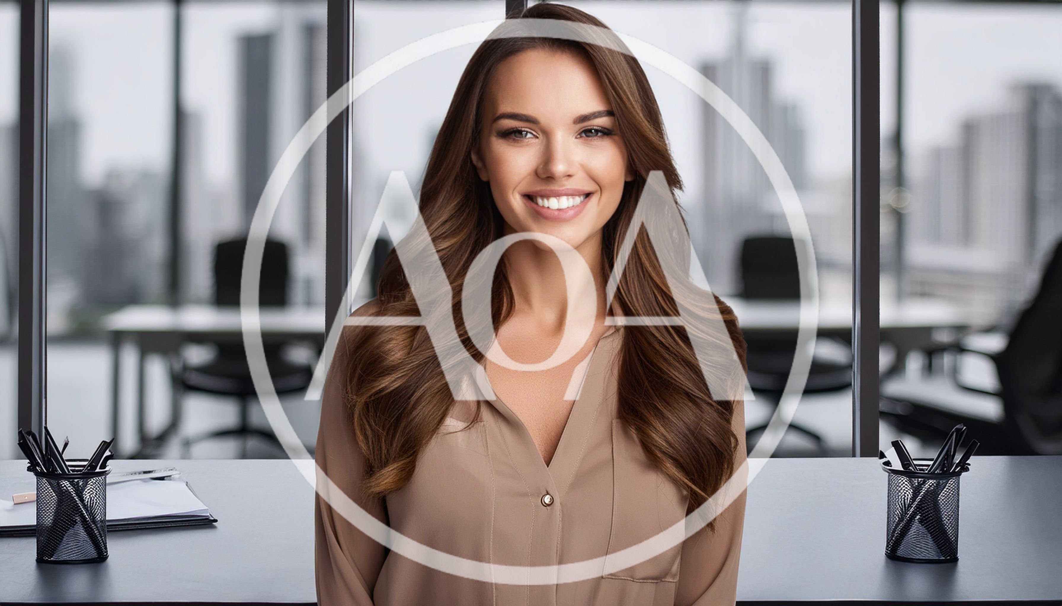 Professional Businesswoman Smiling In Modern Office Setting