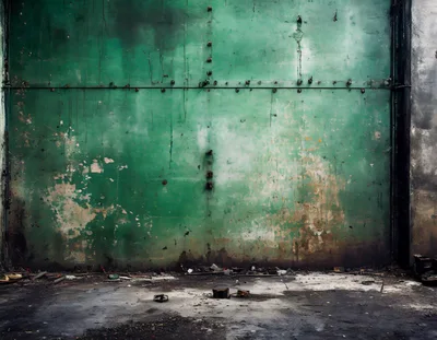 Weathered Green Industrial Metal Wall In Abandoned Warehouse