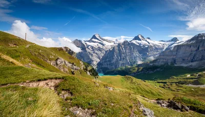 Panoramic View Of The Swiss Alps And Oeschinensee