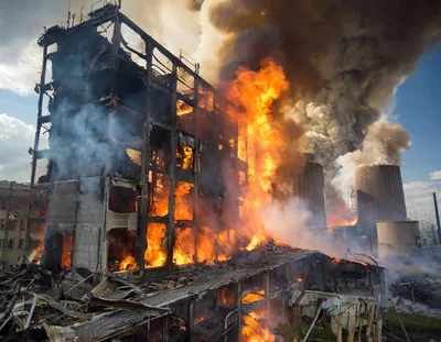 Industrial Building Engulfed In Massive Fire And Smoke